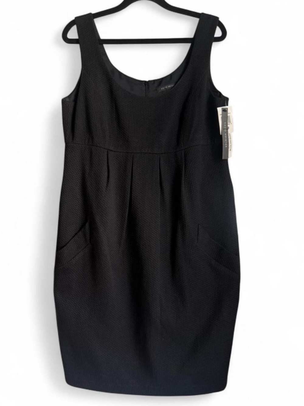 David Meister Black Textured Scoop-Neck Sheath Midi Dress